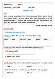 English Worksheet: Diagnostic Test 