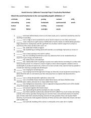 English Worksheet: Aerial America California Transcript Page 3 Vocabulary Worksheet