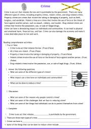 English Worksheet: Crime - reading comprehension