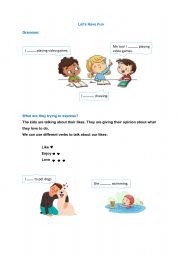 English Worksheet: Like enjoy love