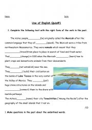English Worksheet: MINI TEST AZTECS