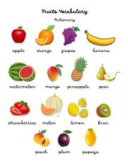 English Worksheet: Fruits Vocabulary