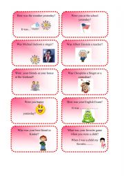 English Worksheet: Was were speaking card