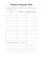 English Worksheet: Vocabulary Scavenger Hunt