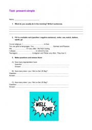 English Worksheet: Present simple eorksheet/test