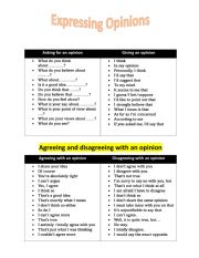 English Worksheet: expressing opinions