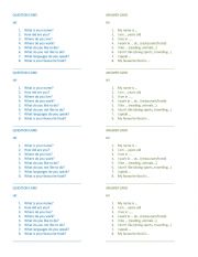 English Worksheet: Getting to know each other Flashcards Questions and Answers
