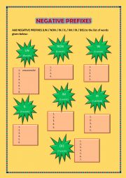 English Worksheet: Negative prefixes