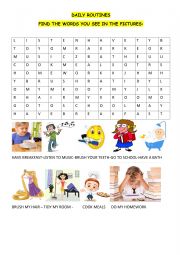 DAILY ROUTINES + WORDSEARCH ACTIVITY + KEY