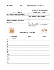 English Worksheet: Restaurant Expressions