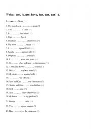 English Worksheet: Verbs to be, have/has, can