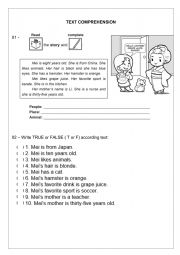 English Worksheet: MEI, A CHINESE GIRL