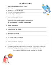 English Worksheet: Subjunctive Mood