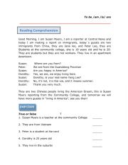Reading comprehension verb to be