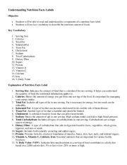 English Worksheet: Understanding Nutrition facts label