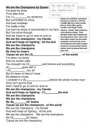 English Worksheet: SONG WE ARE THE CHAMPIONS BY QUEEN