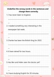 English Worksheet: Error: Present Perfect & Past Simple
