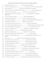 English Worksheet: C1-C2 Complete the gap-fill sentences with a suitable adjective.