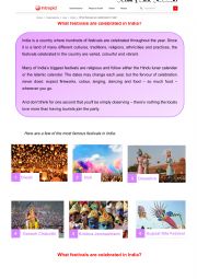 English Worksheet: What festivals are celebrated in India?