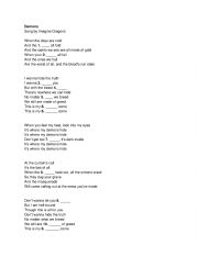English Worksheet: Song_ Demons by Imagine Dragons [Fill in the lyrics exercise]