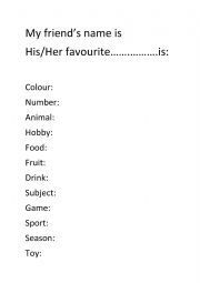 English Worksheet: My Favourtie things