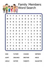 English Worksheet: Family members - Word search