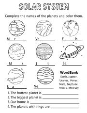 English Worksheet: Our Solar System