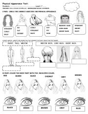 English Worksheet: PHYSICAL DESCRIPTION TEST 