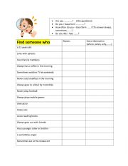 English Worksheet: Speaking Part 1 : Find Someone Who (KET)