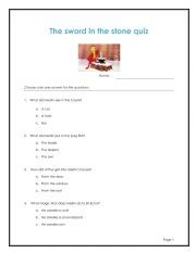 English Worksheet: The sword in the stone quiz