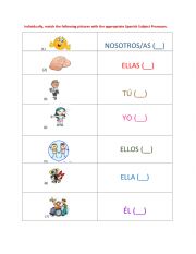 English Worksheet: Personal Pronouns English Spanish Matching