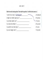 English Worksheet: Can-Cant