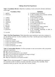 English worksheet: Talking About Past Experiences