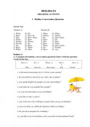 English Worksheet: Holidays_ speaking activity