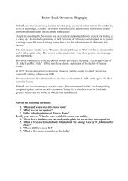 English Worksheet: R.L Stevenson�s biography - worksheet