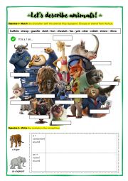 English Worksheet: DESCRIBING ANIMALS PART 1_ ZOOTOPIA