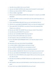 English Worksheet: DO/MAKE collocations speaking