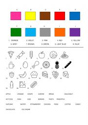 English Worksheet: Colours and food