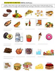 English Worksheet: Healthy food or Junk food