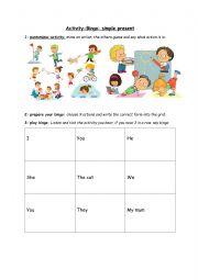 English Worksheet: activity bingo