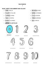 English Worksheet: Number 1 to 10 and colours