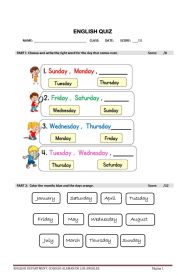 Days of the week and Months of the year