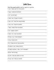 English Worksheet: make the present perfect