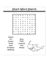 English Worksheet: Shark Word Search
