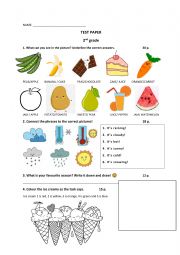 English Worksheet: Weather, sweets and veggies test