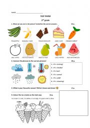 English Worksheet: Weather, sweets and veggies test