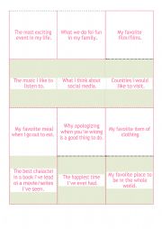 English Worksheet: Talk for 1 minute Cards
