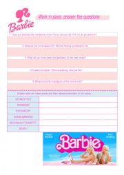 English Worksheet: Barbie - Movie discussion questions