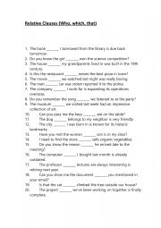 English Worksheet: fill in the missing word: Relative Clauses