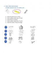English Worksheet: CLASSROOM OBJECTS, COLOURS